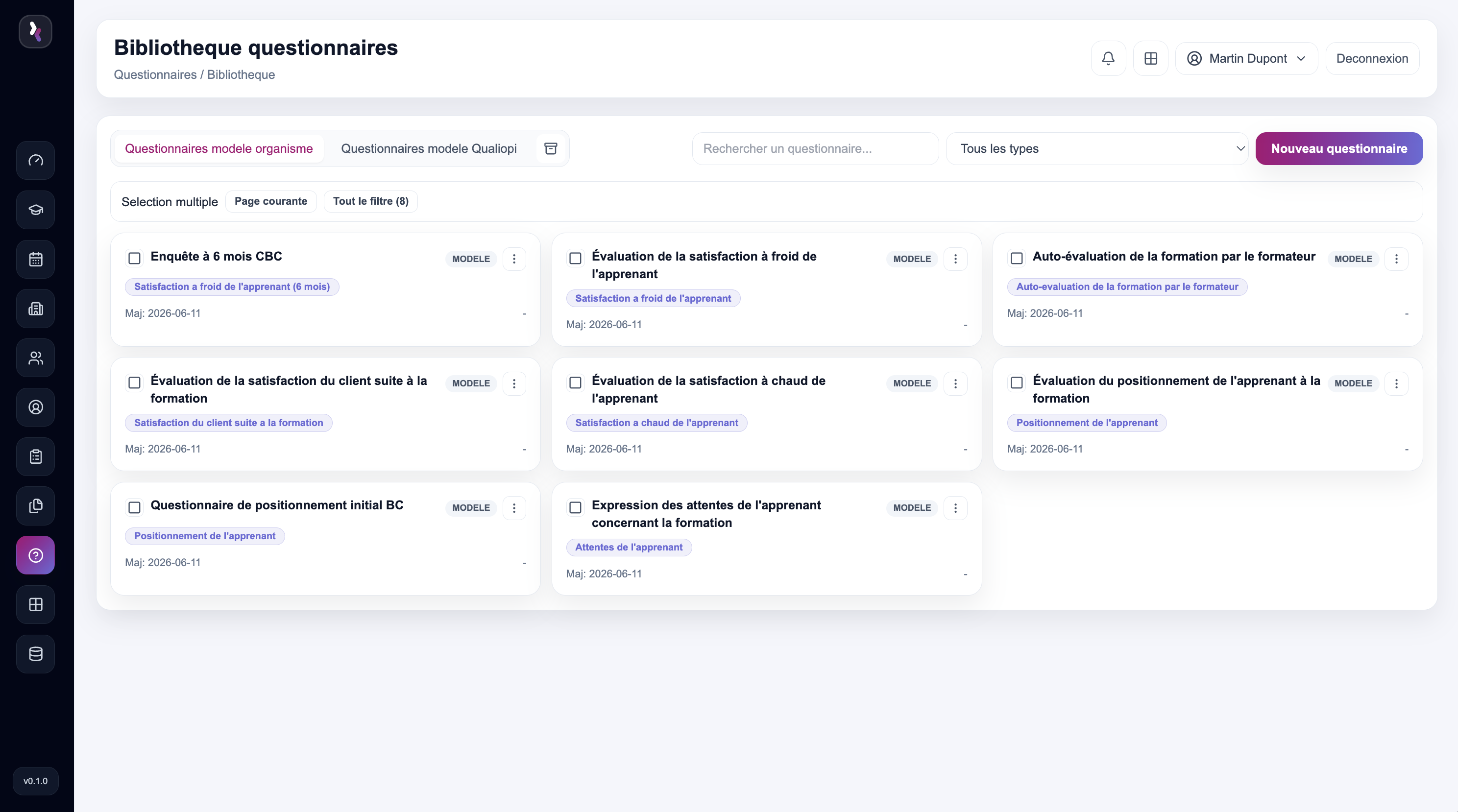 Bibliothèque de questionnaires